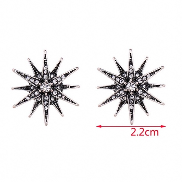 Antiqued Silver & Crystal Star Stud Earrings - Picture 8 of 8